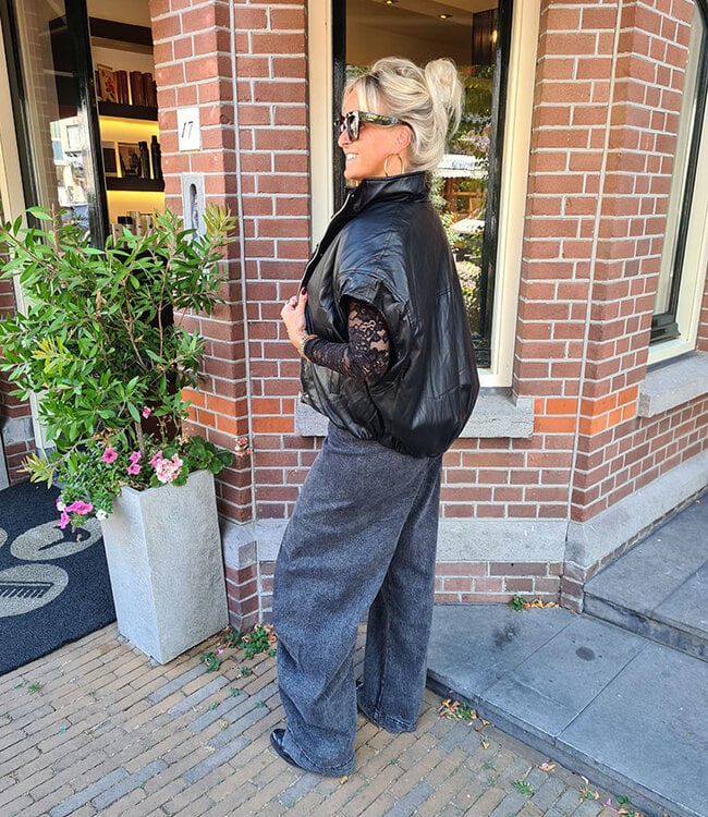 Reversibel Bodywamer Faux Fur/ Vegan Leder Zwart