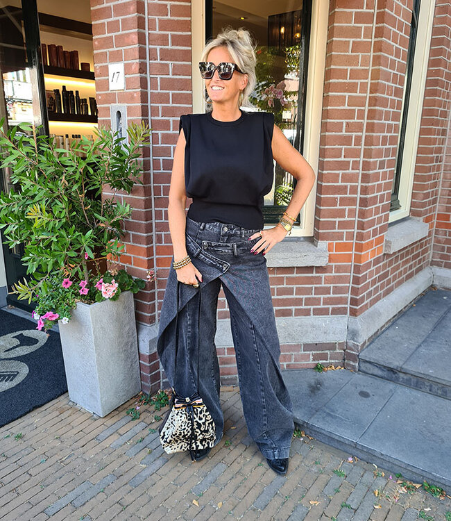 Knit Top met Schoudervullingen Zwart