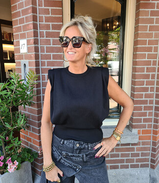 Knit Top met Schoudervullingen Zwart