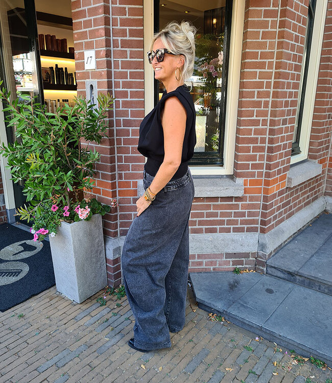 Knit Top met Schoudervullingen Zwart