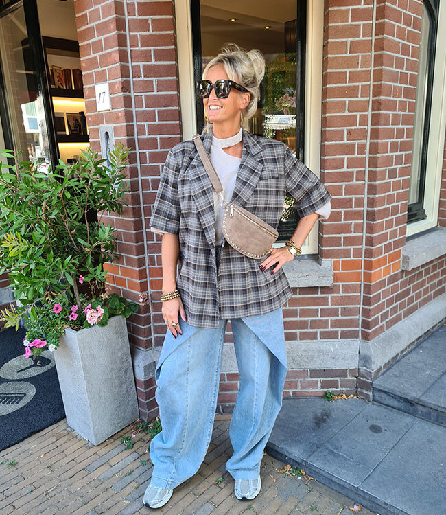 Crossbody Suede met Studs Taupe
