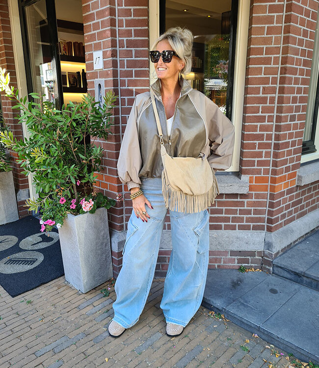 Vromy Suede Franje Tas Beige