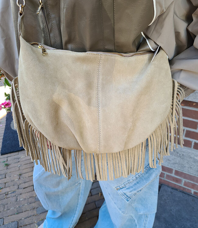 Vromy Suede Franje Tas Beige