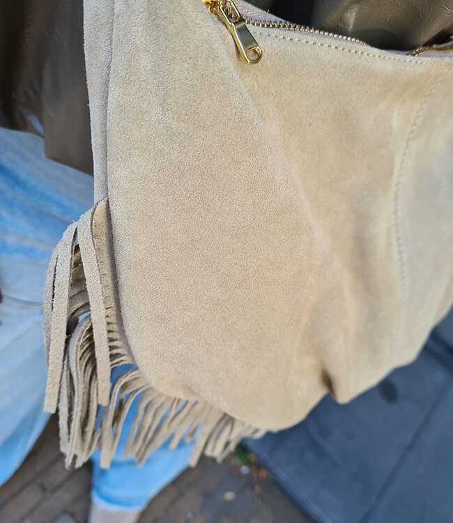 Vromy Suede Franje Tas Beige