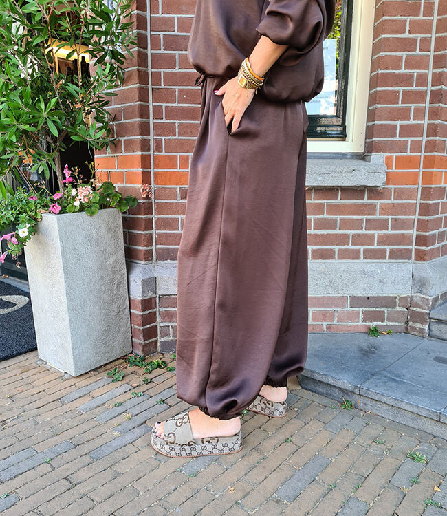 Luxe Silky Ballon Broek Donkerbruin