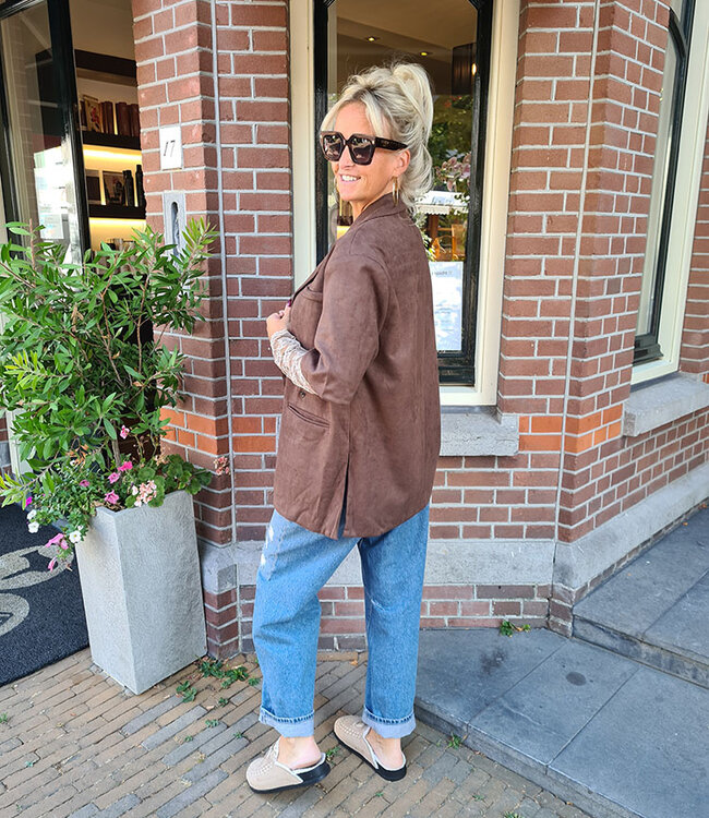Oversized Suedelook Blazer KM Bruin