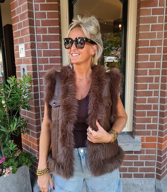 Faux Fur Gilet met Lederlook Bruin