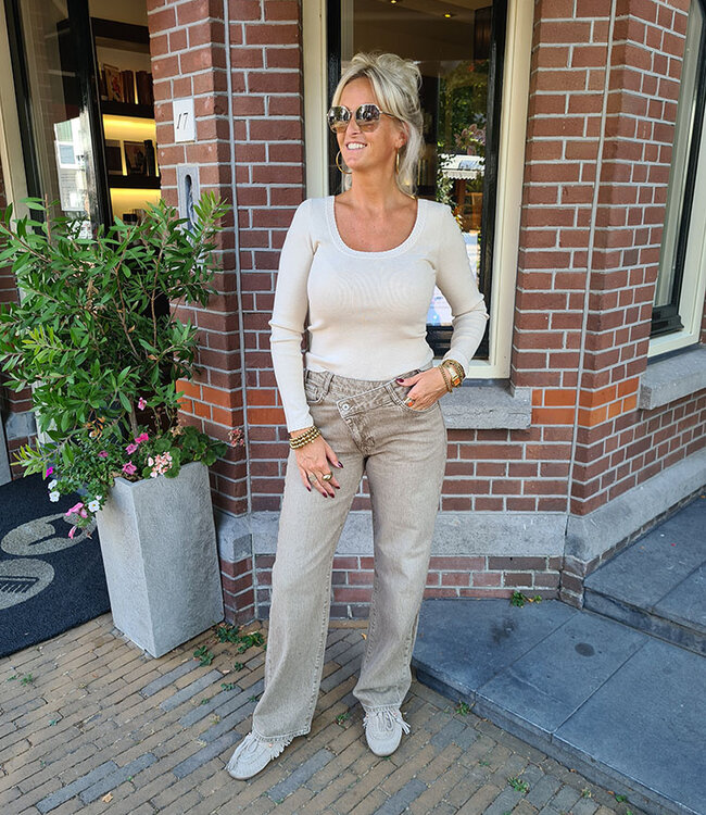 Knit Longsleeve Wijde hals Crème