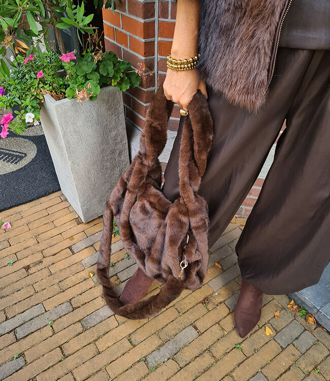 Faux Fur Handtas Donkerbruin