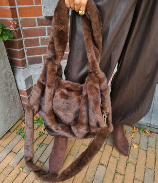 Faux Fur Handtas Donkerbruin