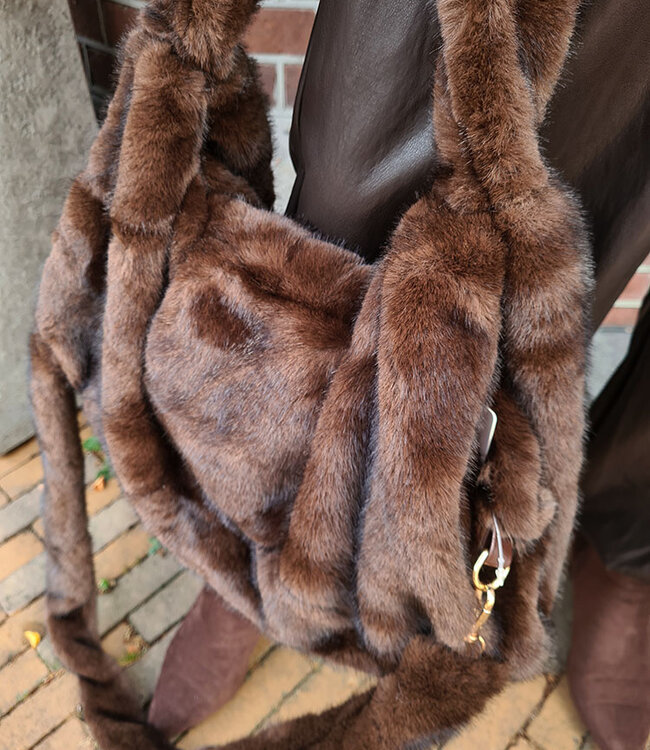 Faux Fur Handtas Donkerbruin
