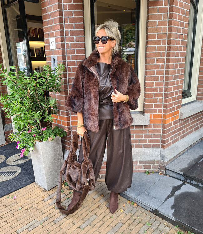 Faux Fur Jas 3/4 Mouw Donkerbruin