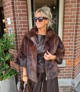 Faux Fur Jas 3/4 Mouw Donkerbruin