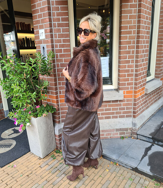 Faux Fur Jas 3/4 Mouw Donkerbruin