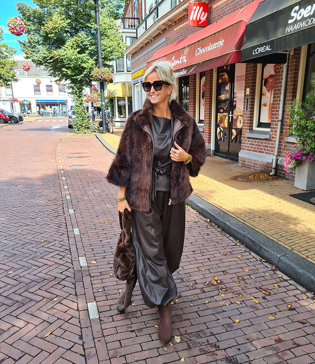 Faux Fur Jas 3/4 Mouw Donkerbruin