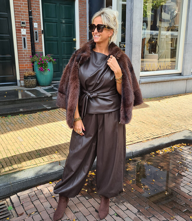 Faux Fur Jas 3/4 Mouw Donkerbruin