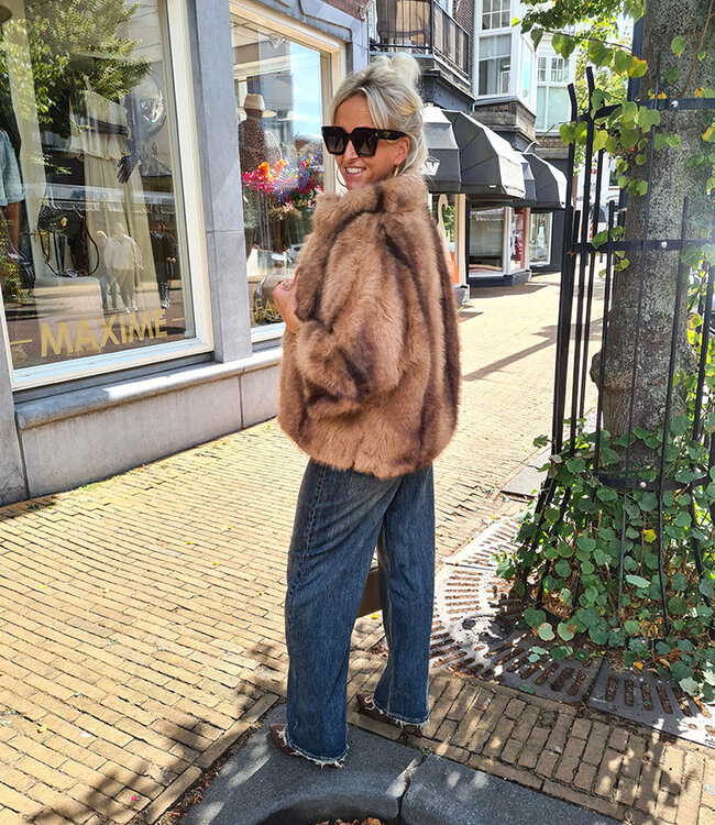 Faux Fur Jas 3/4 Mouw Camel