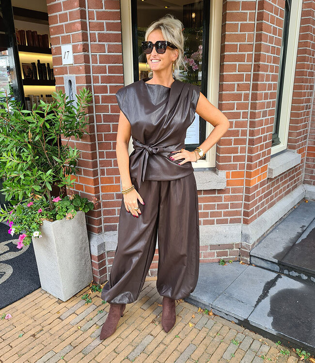 Ambika Amra Lederlook Knooptop Bruin