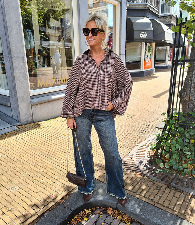 Oversized Ruiten Blouse Bruintinten