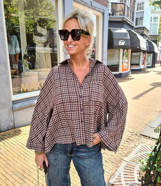 Oversized Ruiten Blouse Bruintinten