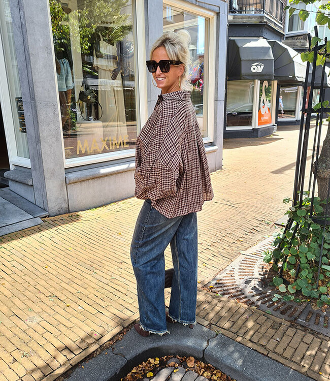Oversized Ruiten Blouse Bruintinten
