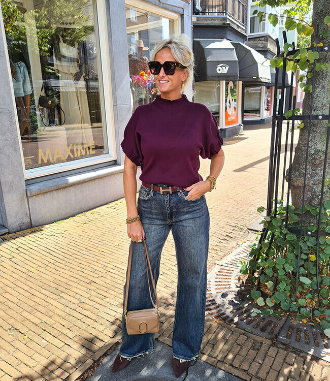 Basic Knit Top Ruffle Bordeaux
