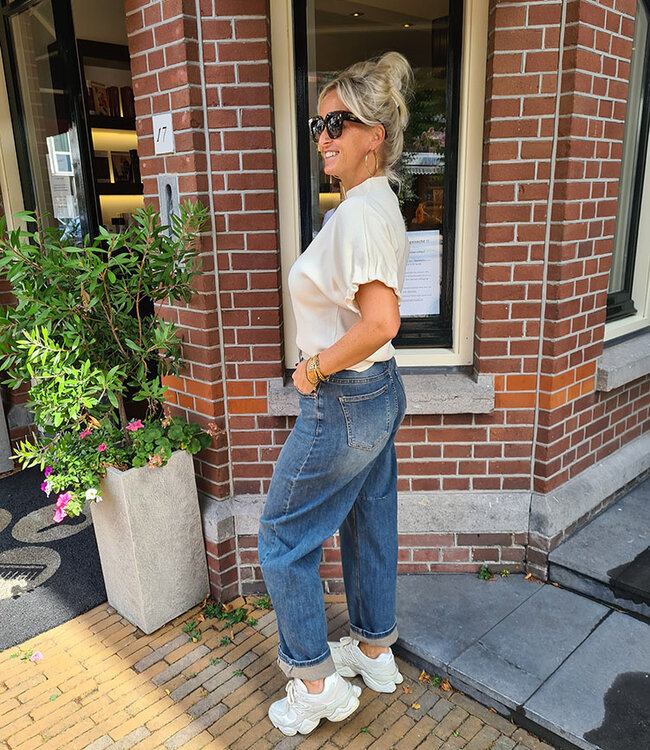 Basic Knit Top Ruffle Crème