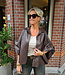 Oversized Lederlook Blouse Gesmokt Donkerbruin