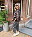 Oversized Lederlook Blouse Gesmokt Donkerbruin