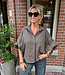 Boebou Oversized Fijne Ruiten Blouse Bruin