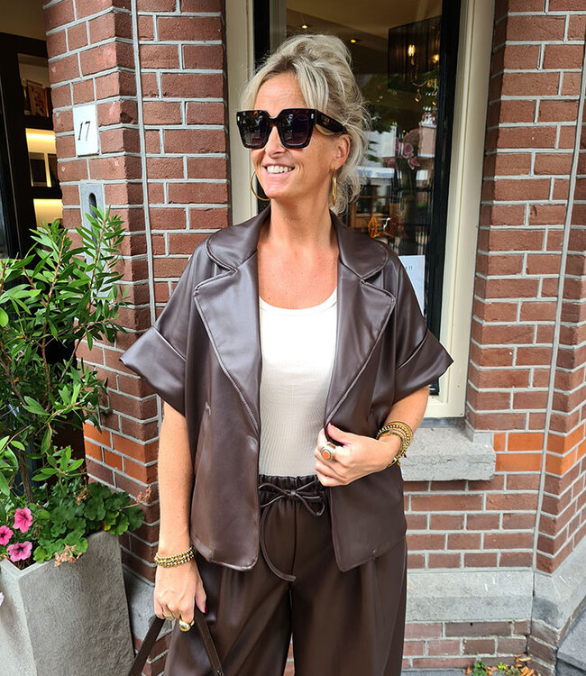Lederlook Blazer Donkerbruin