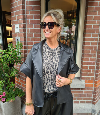 Lederlook Blazer Zwart