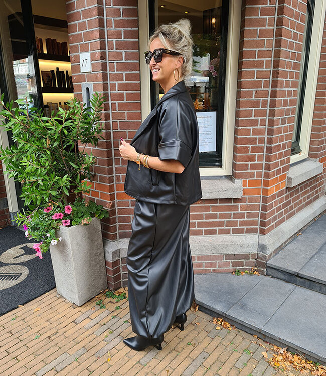 Lederlook Blazer Zwart