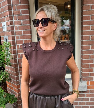 Knit Mouwloze Top met Bruine Studs