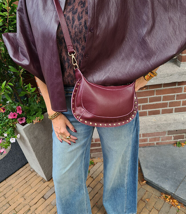 Leder Bag met Studs Monica Bordeaux