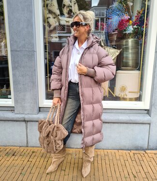Gewatteerde Lange Winterjas Taupe