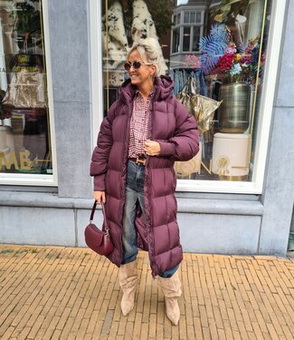 Gewatteerde Lange Winterjas Bordeaux