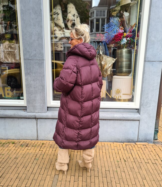 Gewatteerde Lange Winterjas Bordeaux