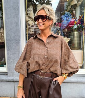 Oversized Ruiten Blouse Gesmokt Camel
