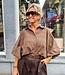Oversized Ruiten Blouse Gesmokt Camel