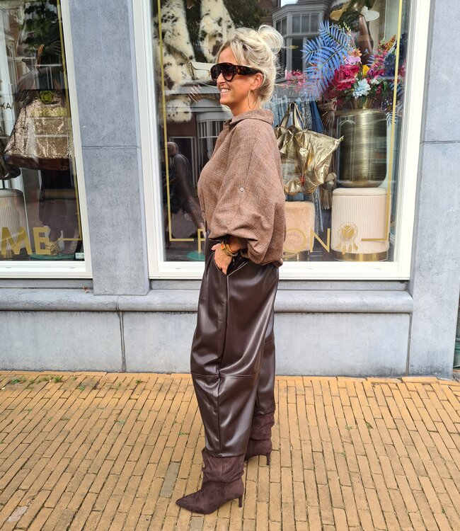 Oversized Ruiten Blouse Gesmokt Camel