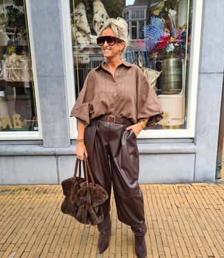 Lederlook Culotte Broek Donkerbruin