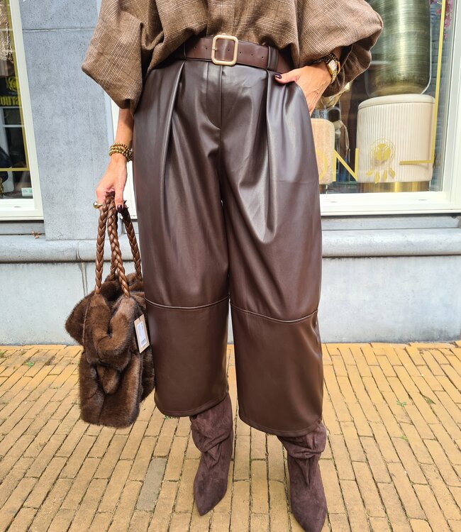 Lederlook Culotte Broek Donkerbruin