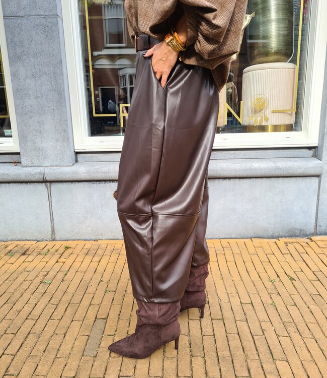Lederlook Culotte Broek Donkerbruin