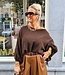 Offshoulder Trui Ballonmouw Donkerbruin