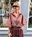 Oversized Ruiten Blouse Gesmokt Bordeaux