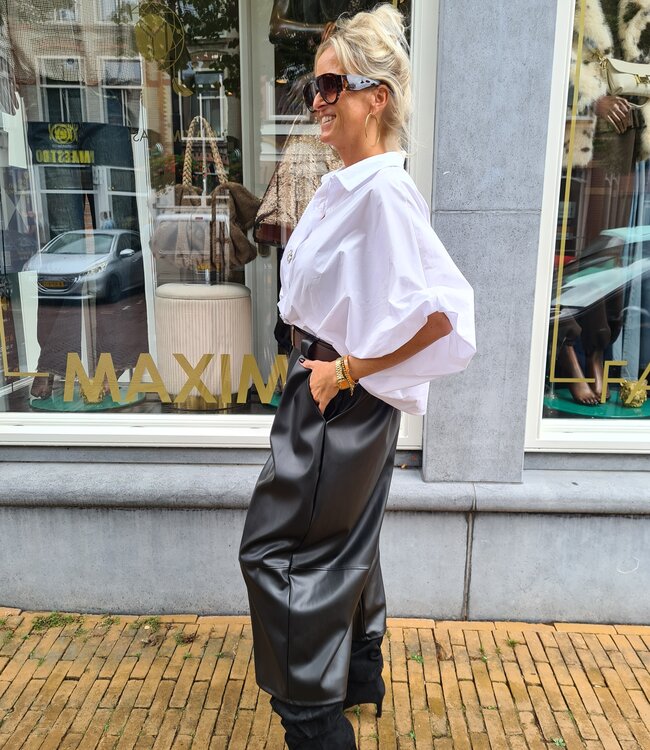 Boebou Oversized Blouse Gesmokt Wit/Strass