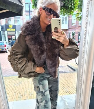 Winterjas Bomber Faux Fur Armygroen