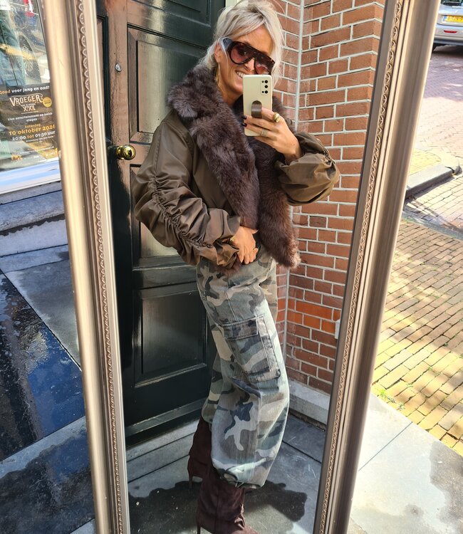 Winterjas Bomber Faux Fur Armygroen