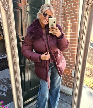 Winterjas Faux Fur Kraag Bordeaux
